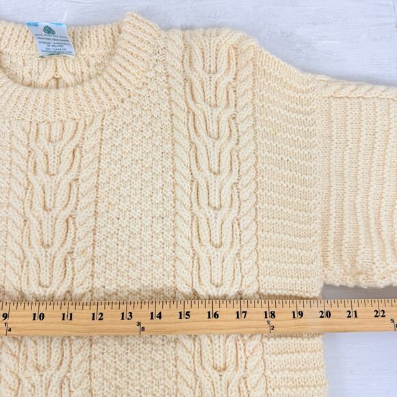 Blarney Woollen Mills Handknit Aran Sweater M 100% Wool Cream Ireland Fisherman - Picture 10 of 13